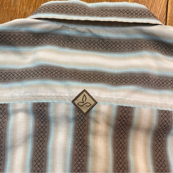 prAna Breathe Button-Up Short-Sleeve Striped Shirt Men’s Large - Multi Stripe - Picture 6 of 11
